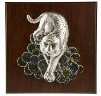 Плакетка большая Тигр на монетах