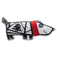 Игрушка Собака в шарфе, большая, белая с красным